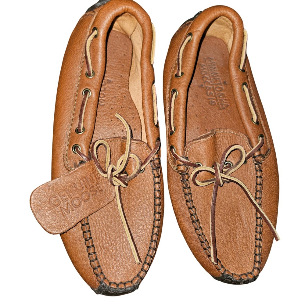 Minnetonka Genuine Moosehide Classic‎ Moccasins Tan Leather Women's Shoes 7.5